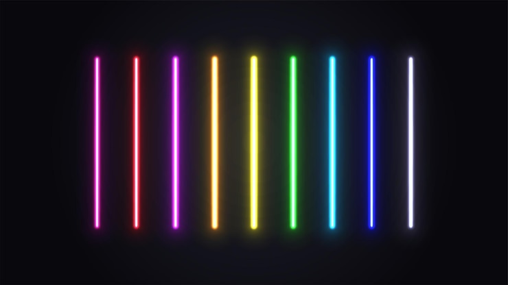 Vecteur un ensemble de lampes lumineuses au néon lasers multicolores lumineux sur fond sombre