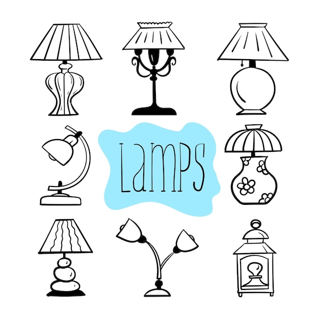 Un Ensemble De Lampes De Table Dans Différents Styles Esquisse Esquisse Illustration Vectorielle Isolée Sur Bac Blanc