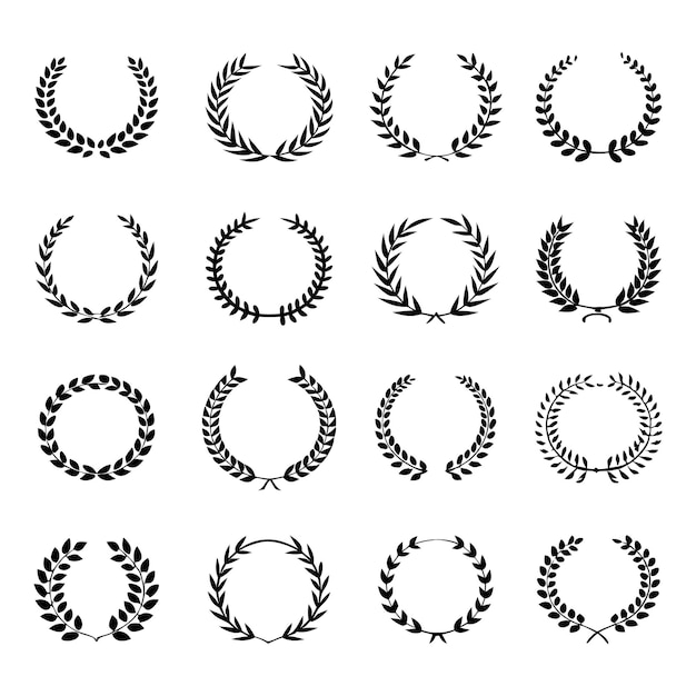 Un ensemble de lauriers circulaires et de couronnes de blé