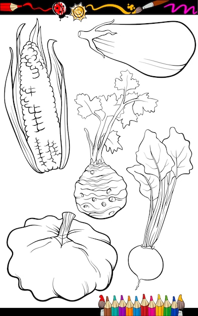 Ensemble De Légumes De Dessin Animé Pour Livre De Coloriage