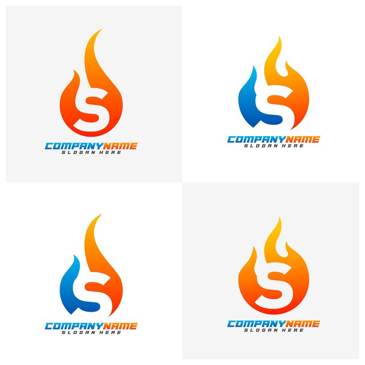 Ensemble de lettre S avec modèle vectoriel de conception de logo de feu Conception créative Icône Symbole Illustration