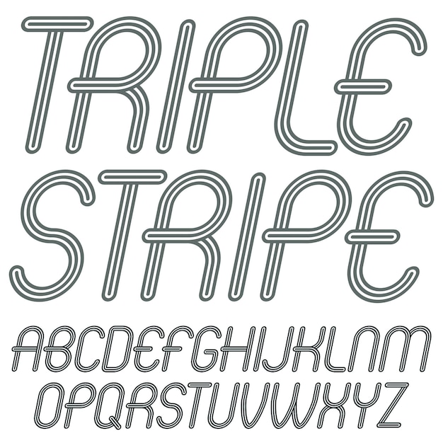 Ensemble De Lettres De L'alphabet Anglais Majuscule Vecteur Disco Isolées. Police Arrondie Italique Funky, Tapuscrit à Utiliser Dans La Conception De Logo. Fabriqué Avec Une Triple Décoration Rayée.