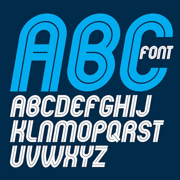 Ensemble de lettres de l'alphabet majuscule gras arrondies vectorielles faites avec des lignes blanches, peut être utilisé dans la création d'affiches pour une annonce sociale ou commerciale