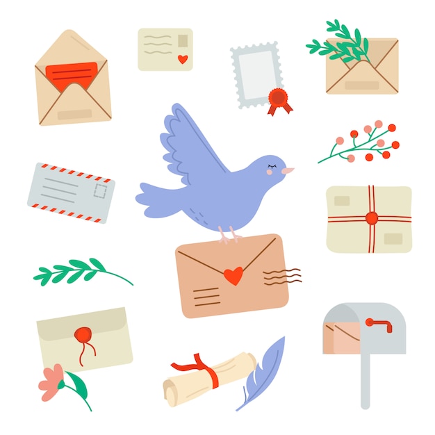 Ensemble de lettres et cartes postales et pigeon