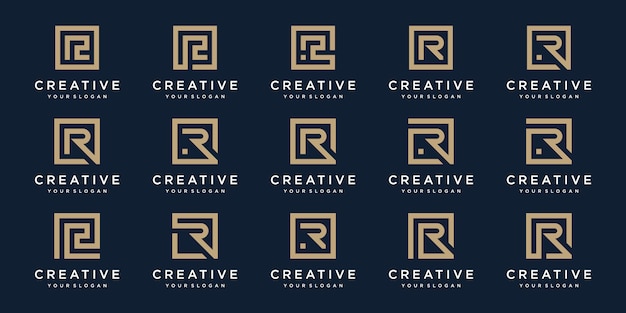 Vecteur ensemble de lettres de logo r avec style carré. modèle
