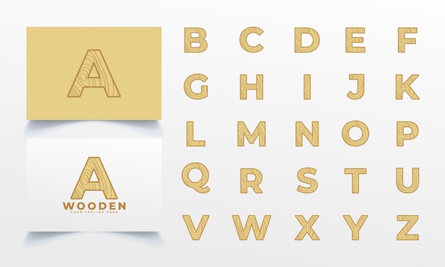 Vecteur ensemble de lettres majuscules alphabétiques avec logo de texture en bois utilisables pour l'immobilier d'architecture d'entreprise