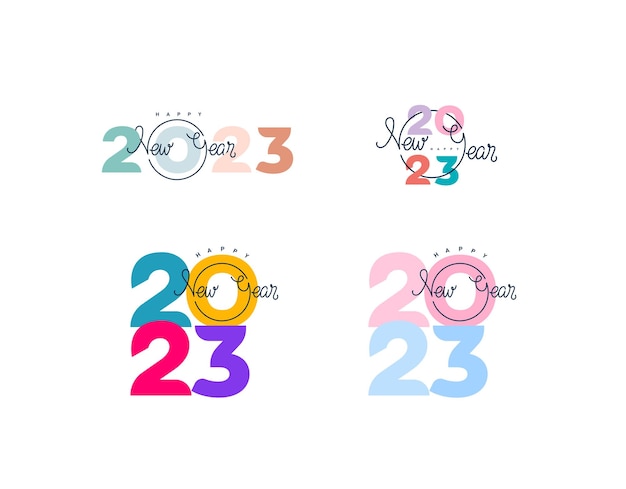 Ensemble De Lignes De Bonne Année Se Trouvant Sur Des Nombres Multicolores 2023 Pour Affiche Brochure Bannière Billet Web 2023 Chiffres Et Lettres Manuscrites Illustration Vectorielle Dessinés à La Main Fond Isolé