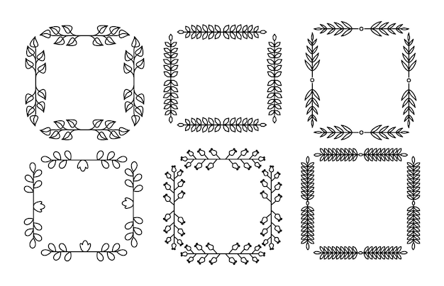 Vecteur ensemble de lignes carrées à décor floral fleuri à base de plantes