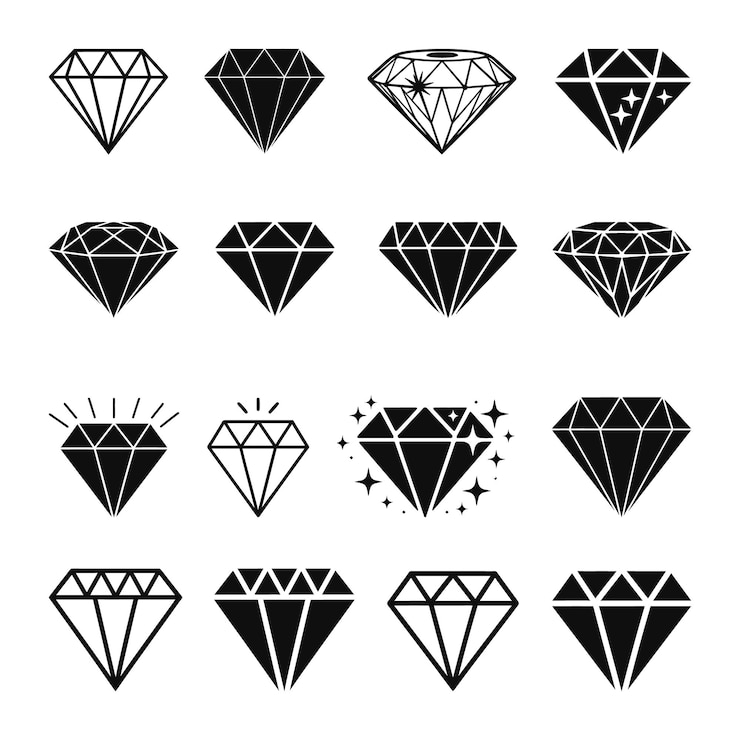 Vecteur un ensemble de lignes de diamants dans un style d'icônes plates icônes de collection de diamants noirs abstraits journal d'icône vectoriel