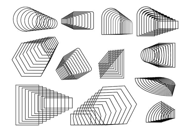 Ensemble de lignes géométriques ornementales Ensemble de formes de polygones abstraits Mélange de lignes courbes modernes