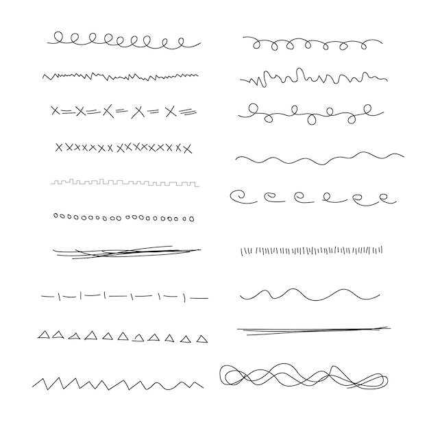 Vecteur ensemble de lignes horizontales ondulées ensemble de pinceaux d'art pour stylo marqueur ligne dessinée à la main