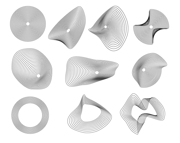 Ensemble de lignes ondulées abstraites cercle formes radiales éléments symboliques de rayons solaires radiales
