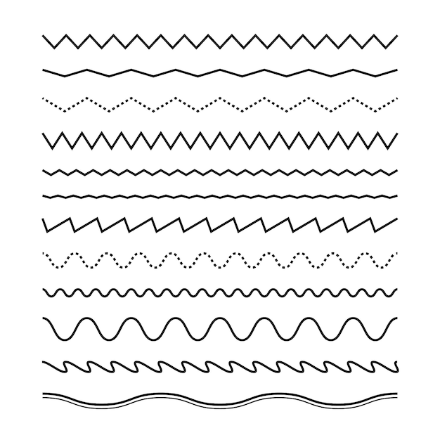 ensemble de lignes ondulées noires en zig-zag à poids de trait modifiable