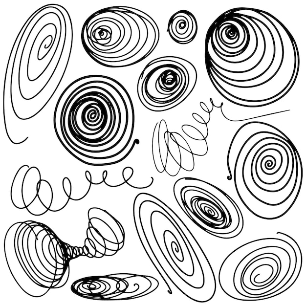 Ensemble De Lignes Vectorielles Spirales Et Traits En Style Doodle