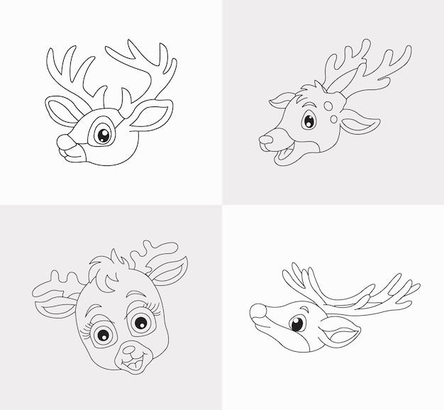 Un Ensemble De Livre De Coloriage De Tête De Cerf Pour Les Enfants Illustration Vectorielle De Cerf Zentangle Dessinés à La Main Antistress