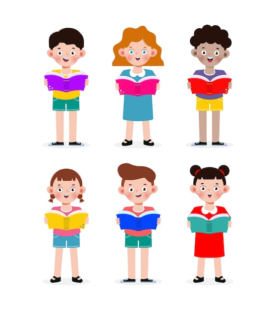 Ensemble de livre de lecture pour enfants, éducation des enfants isolé sur fond blanc Illustration vectorielle