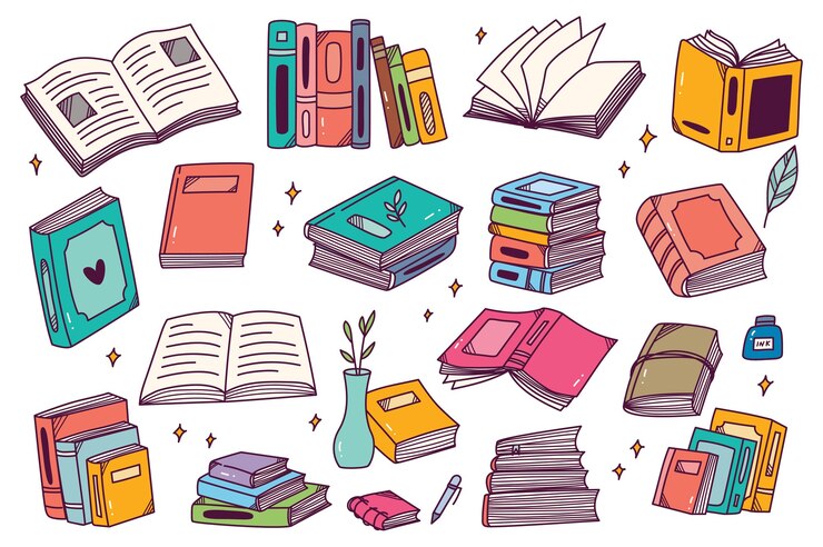 Vecteur ensemble de livres dessinés à la main doodle