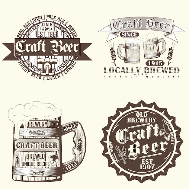 Vecteur ensemble de logo de brasserie vintage design créatif emblèmes de typographie de bière artisanale timbres imprimés grange conceptions graphiques de t-shirt image vectorielle