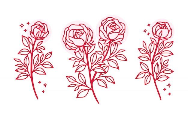 Ensemble De Logo Floral Rose Dessiné à La Main