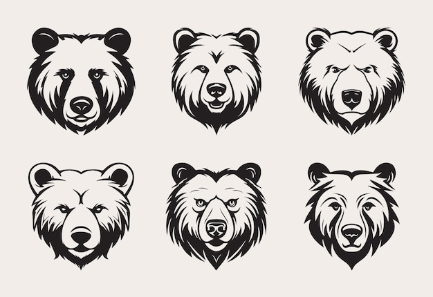 Ensemble de logo ou d'icône d'un vecteur de couleur à tête d'ours