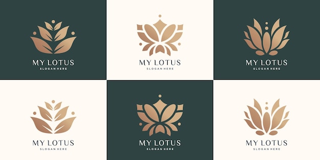 Ensemble De Logo Lotus De Luxe Logo Abstrait Créatif Nature Fleur De Lotus Vecteur Premium