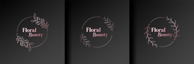 Ensemble De Logo De Luxe Modèle D'ornements Floraux En Or Rose