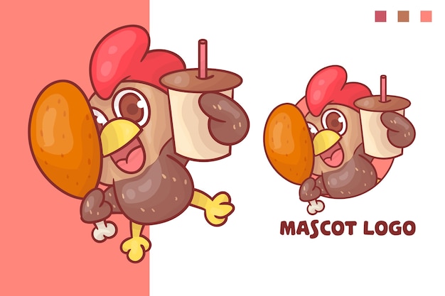 Ensemble De Logo De Mascotte De Café De Poulet Mignon Avec Apparence Facultative.