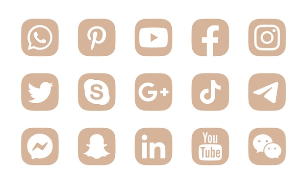 Ensemble De Logo De Médias Sociaux. Facebook, Instagram, Twitter, Linkedin, Youtube, Snapchat, Whatsap