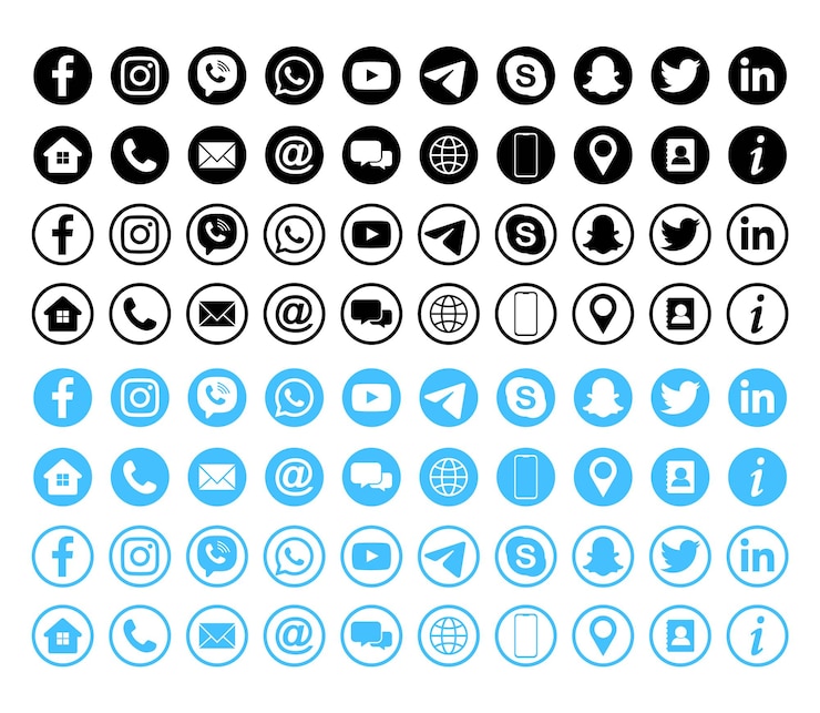 Vecteur ensemble de logo de médias sociaux avec des icônes de contact