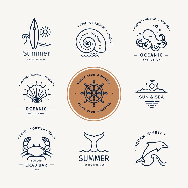Vecteur ensemble de logo moderne de la vie sous-marine