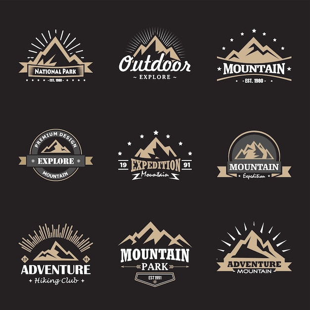 Vecteur ensemble de logo de montagne avec style vintage