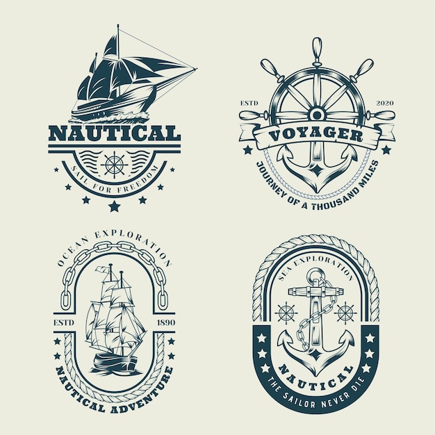 Ensemble de logo nautique monochrome vintage