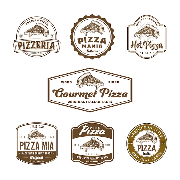 Ensemble de logo de pizza vintage avec illustration de pizza rétro