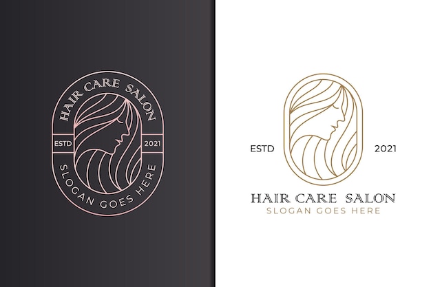 Ensemble De Logo De Salon De Coiffure Beauté Et Femme, Style De Dessin Au Trait Beauté Cheveux Longs Logo