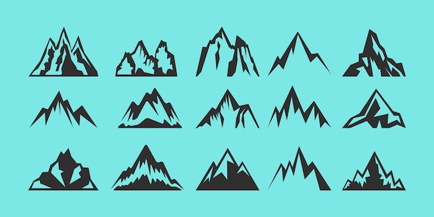 Ensemble De Logo De Silhouettes De Roches Et De Montagnes.