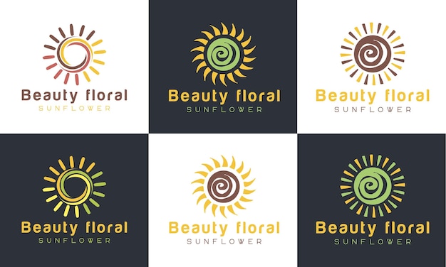 Ensemble De Logo Sunrise Et Sunset Logo, Conception De Logo Sun Flower Modèle Vectoriel Premium