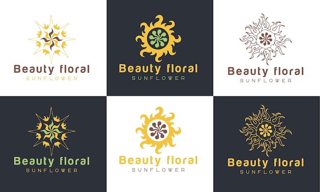 Ensemble De Logo Sunrise Et Sunset Logo, Conception De Logo Sun Flower Modèle Vectoriel Premium