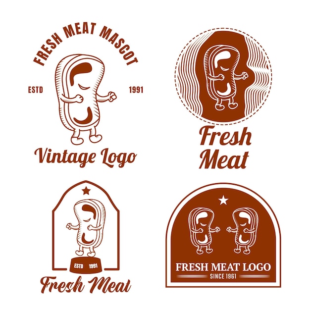 Ensemble De Logo De Viande Et De Mascotte Vintage