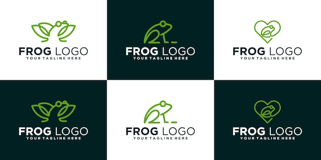 Ensemble De Logos De Conception D'animaux De Grenouille Avec Un Style D'art En Ligne