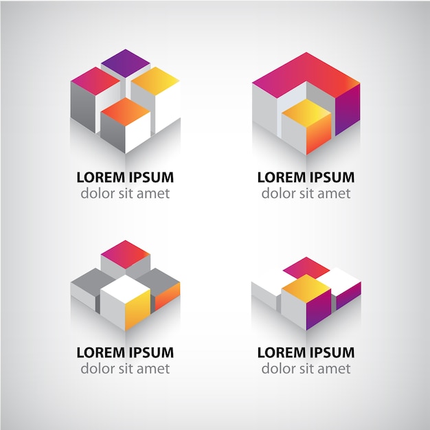 Ensemble De Logos De Cube Géométrique Coloré Abstrait
