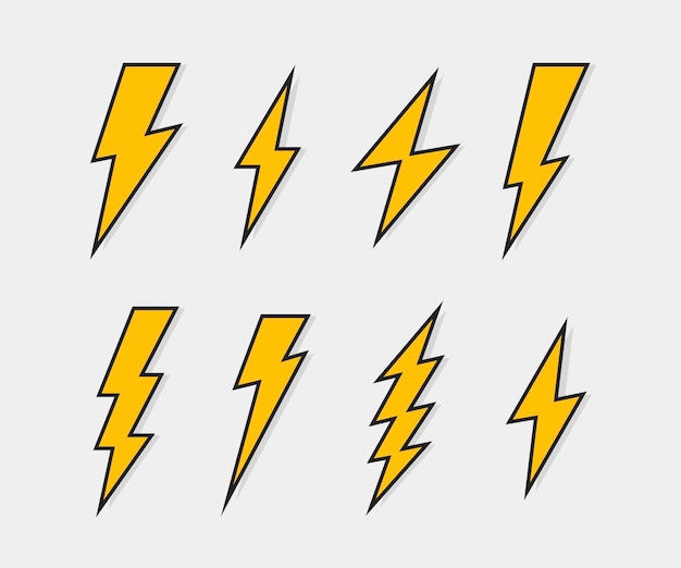 Ensemble de logos d'éclairs électriques pour vos besoins. Icône de tonnerre. Illustration vectorielle de style plat moderne.