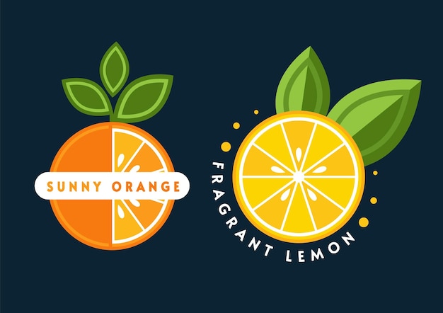 Ensemble De Logos Avec Des Fruits Orange Citron