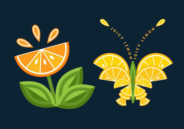 Vecteur ensemble de logos avec des fruits orange citron