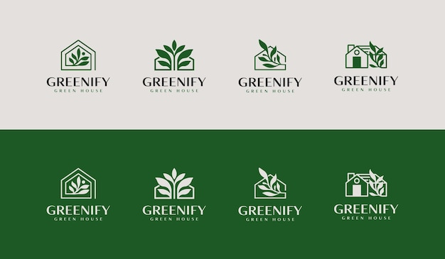 Ensemble De Logos Green House Symbole De Prime Créatif Universel Modèle De Logo D'icône De Signe Vectoriel Illustration Vectorielle