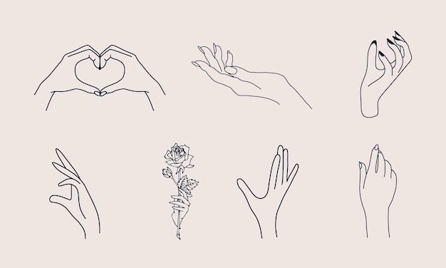 Un ensemble de logos de main féminine dans un style linéaire minimal Modèles de conception de logo vectoriel