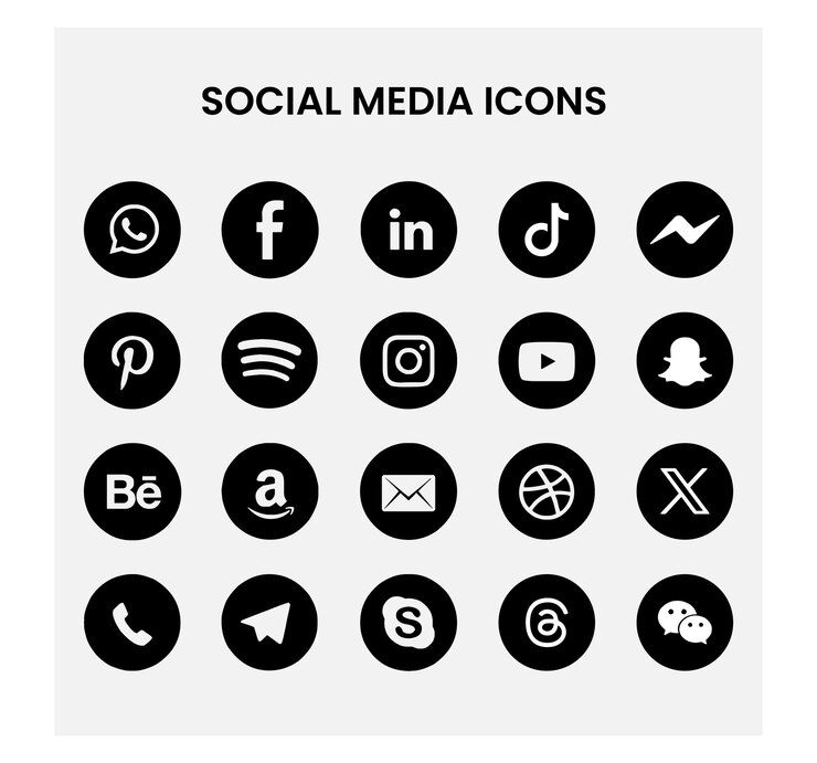 Vecteur un ensemble de logos de médias sociaux en cercle noir