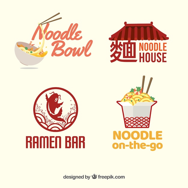 Vecteur ensemble de logos de restaurants de nouilles