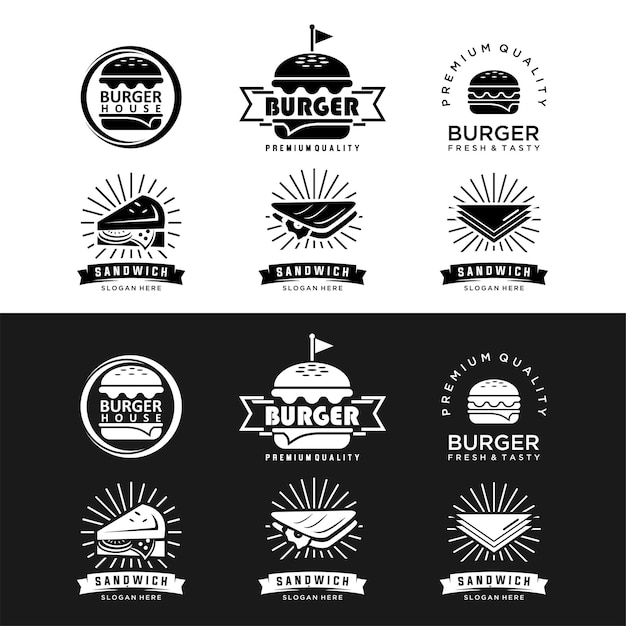 Vecteur ensemble de logos de restauration rapide illustrations de sandwichs burgers collection de repas rapides vintage snack-bar