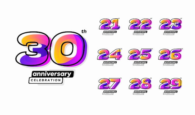 Ensemble De Logotypes De Célébration D'anniversaire Moderne Coloré. 21, 22, 23, 24, 25, 26, 27, 28, 29, 30