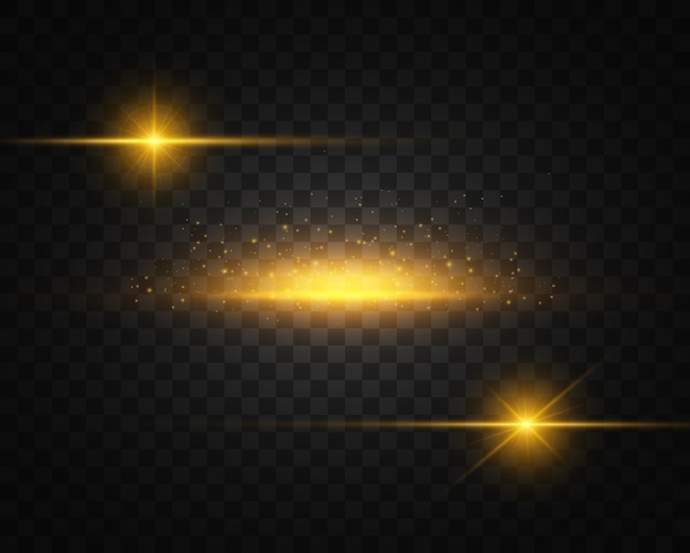 Ensemble de lumière jaune et or éclatante explose sur la transparence
